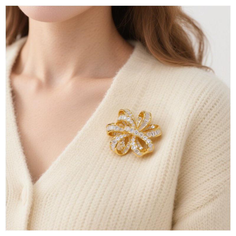 Luxury Ribbon - Shaped Crystal Brooch for Elegant Style