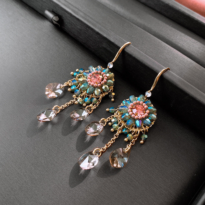 Crystal Zircon Drop Earrings – Elegant Floral Tassel Design for Party & Daily Wear