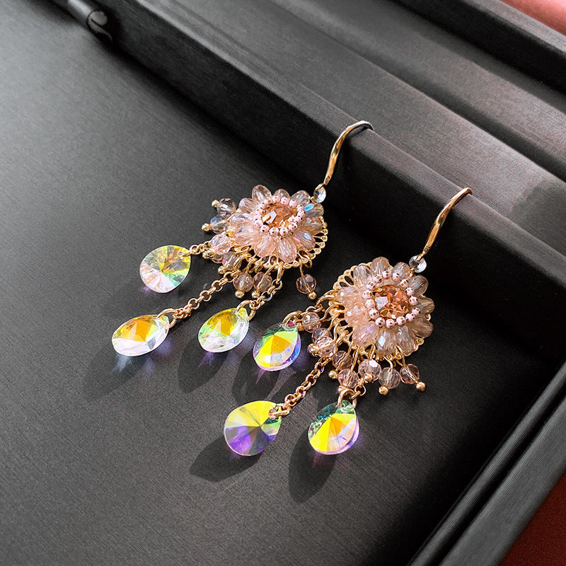 Crystal Zircon Drop Earrings – Elegant Floral Tassel Design for Party & Daily Wear