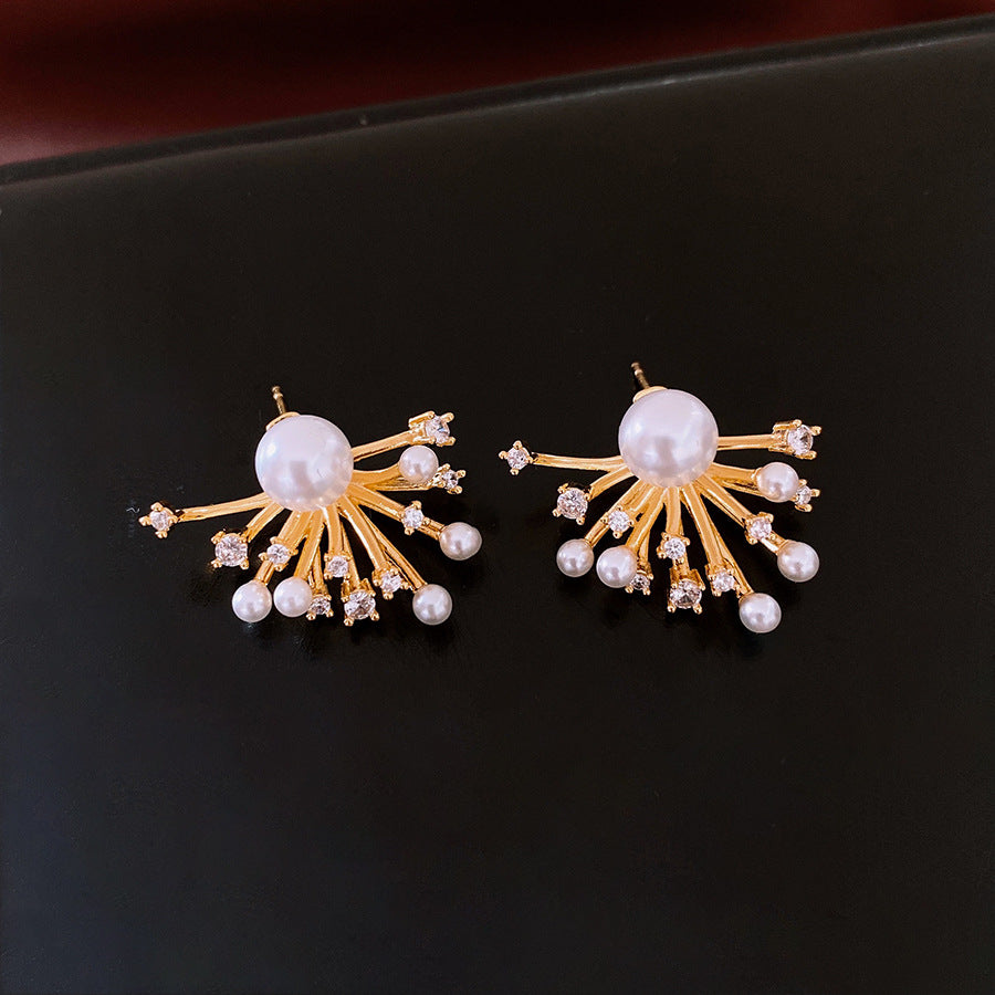 Firework Zircon & Pearl Earrings – Sterling Silver Studs, Luxury Minimalist Ear Jewelry for Women