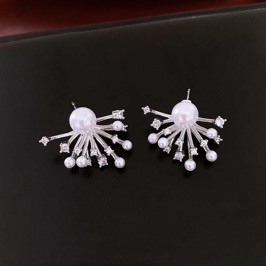 Firework Zircon & Pearl Earrings – Sterling Silver Studs, Luxury Minimalist Ear Jewelry for Women