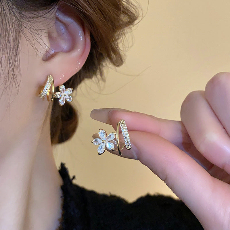 925 Silver Zircon Flower Stud Earrings – Korean Minimalist Elegance, Hypoallergenic Everyday Luxury