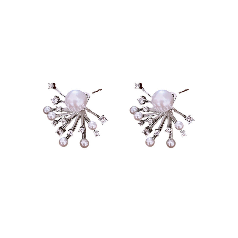 Firework Zircon & Pearl Earrings – Sterling Silver Studs, Luxury Minimalist Ear Jewelry for Women