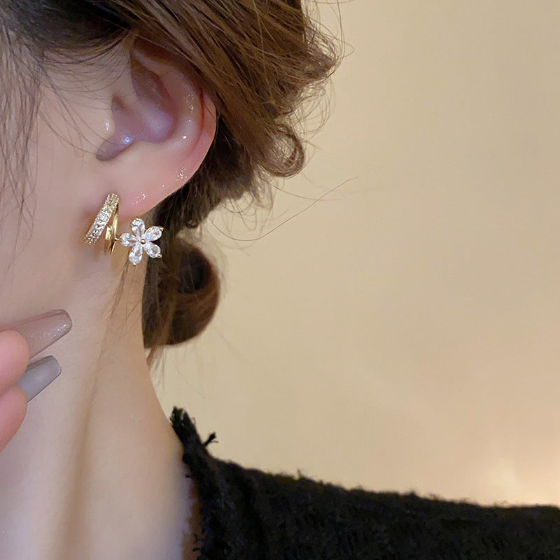 925 Silver Zircon Flower Stud Earrings – Korean Minimalist Elegance, Hypoallergenic Everyday Luxury