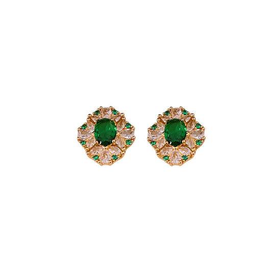 18K Gold-Plated Oval Zircon Earrings – Vintage-Inspired Luxury Studs with Sterling Silver Posts