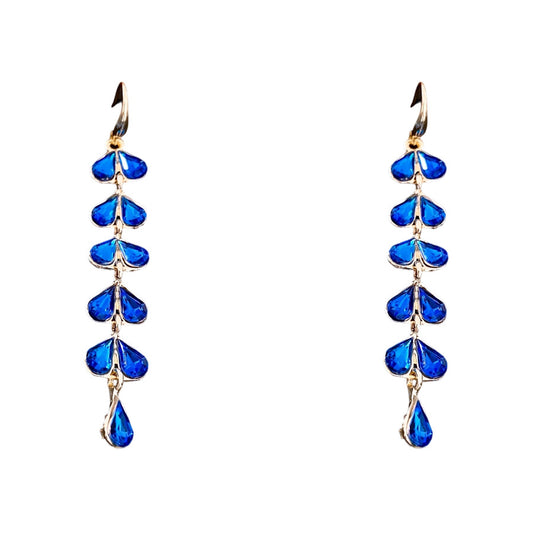 Vintage Leaf Fringe Earrings with Diamond Accents – Unique Boho Chic Hook Design