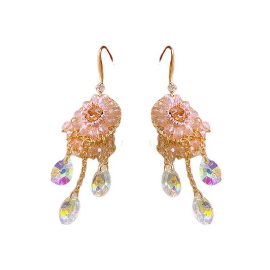Crystal Zircon Drop Earrings – Elegant Floral Tassel Design for Party & Daily Wear