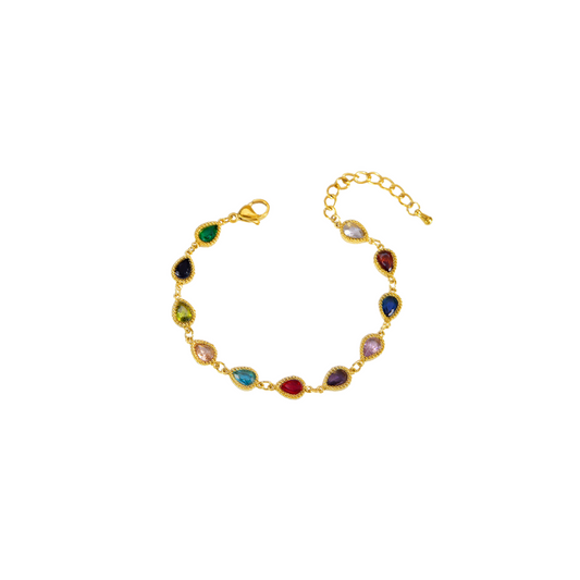 18K Gold Plated Colorful Oval Zircon Bracelet - Retro and Luxury Multi - colored Gem Hand Jewelry