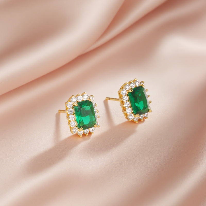 Elegant Retro Geometric Square Zircon Inlaid 24K Gold Plated Earrings and Pendant Set Gem Jewelry Set
