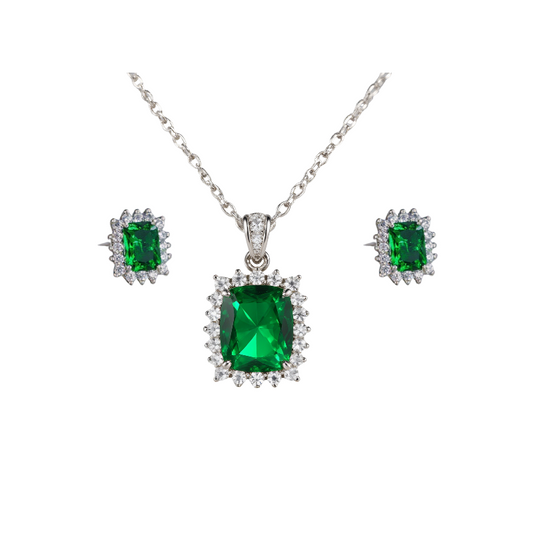 Elegant Retro Geometric Square Zircon Inlaid 24K Gold Plated Earrings and Pendant Set Gem Jewelry Set
