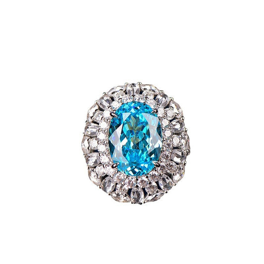 ANEL EM PRATA 925 BANHADO OURO - PARAIBA LAB GROWN CORTE ROSÉ + DIAMANTES DE ALTA CARBONAGEM - PEDRA GALO - FULL PAVÉ - PRESENTE LUXO