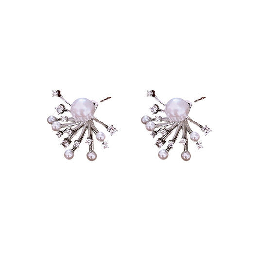 Firework Zircon & Pearl Earrings – Sterling Silver Studs, Luxury Minimalist Ear Jewelry for Women
