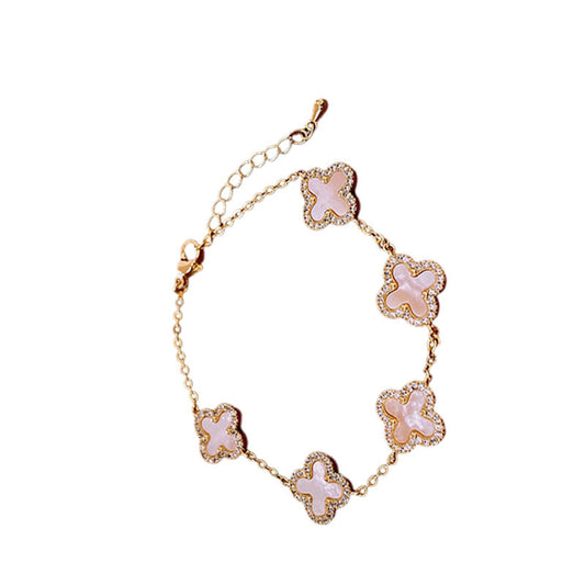 Gold-Plated Zircon Four-Leaf Flower Bracelet – Elegant Minimalist Chain, Dainty Lucky Charm Jewelry for Women