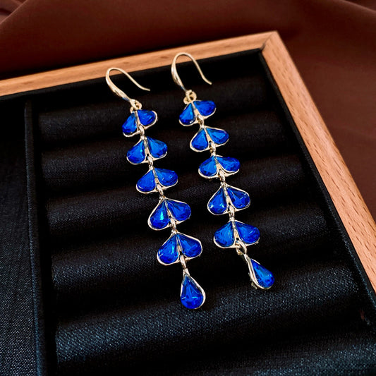 Vintage Leaf Fringe Earrings with Diamond Accents – Unique Boho Chic Hook Design